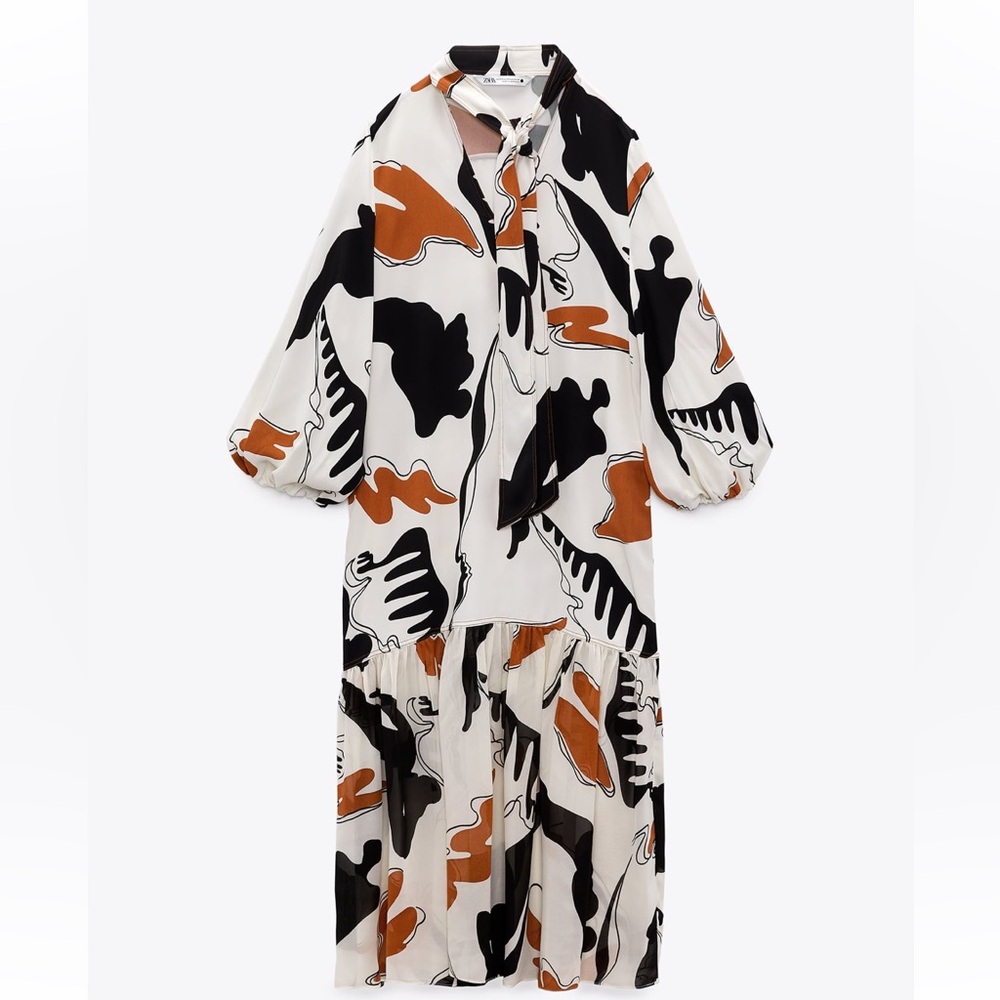 Zara abstract print midi dress size XS